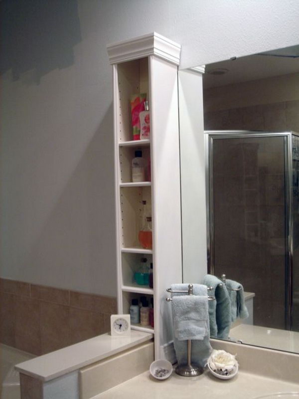 Benno DVD stand as storage for bathroom worktops.