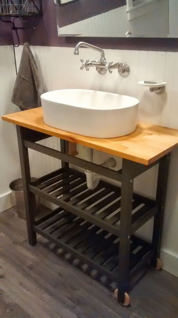 Bathroom vanity hacked by Ikea kitchen cart hacked.