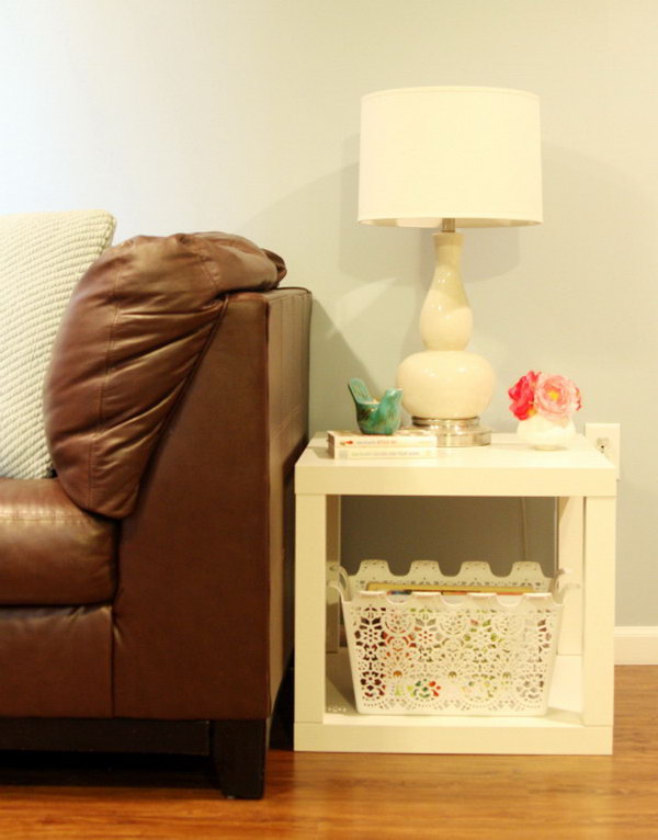     Budget-friendly Parson side table. Such a clever idea to use the IKEA LACK side table. Set up two IKEA LACK tables to create a super great Parsons side table like this. It is very practical in the guest room or in any other room. Here is the tutorial for reference.