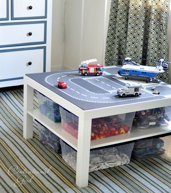 DIY Lego table. If you have children who are Lego toy addicts. You will be so happy to see this awesome tutorial on how to create a Lego table from an ordinary LACK table and free yourself from Lego chaos. See the step-by-step guide 