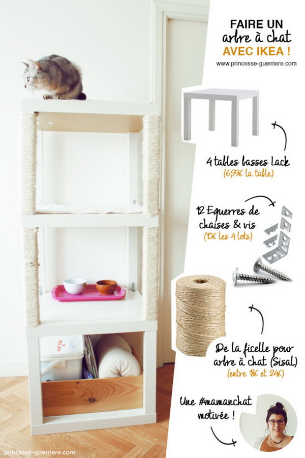 Scratching post with IKEA LACK tables. Combine 3 LACK tables to create a comfortable home for your cats. Check how to do it.