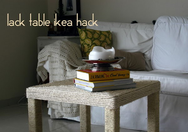 Rope wrapped coffee table. Redesign your lacquer coffee table from IKEA by wrapping both the table top and the legs with a rope. See more 