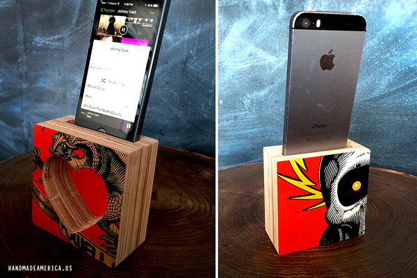 DIY Repurposed Skateboard Iphone Speakers or Amplifiers: Cut your old skateboard decks into parts and then glue them together to create a sound chamber. Finish the process by creating a slot at the top that you can insert your iPhone into. And you get the coolest bespoke iPhone speaker. more details 