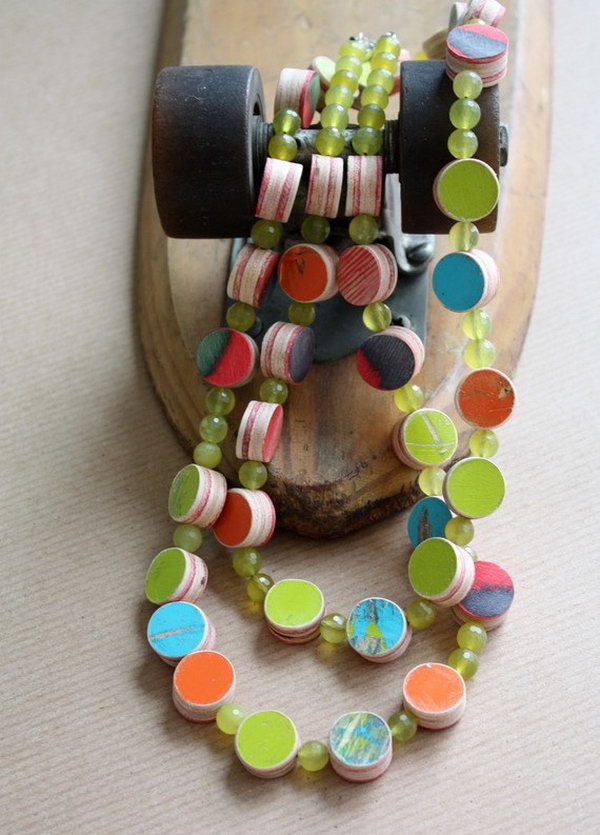 Repurposed Skateboard Necklace: When your daughter's broken skateboard means a lot to her and you have trouble throwing old things away. Maybe you can reuse it to make a nice necklace like this that she can wear every day. 