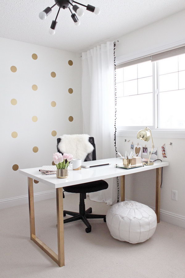 Home office desk made of gold and girly. Sometimes we have to bring work home. A home office is very important in home decor. But we don't have to spend a lot on it. Here is a perfect DIY home office desk for girls. 