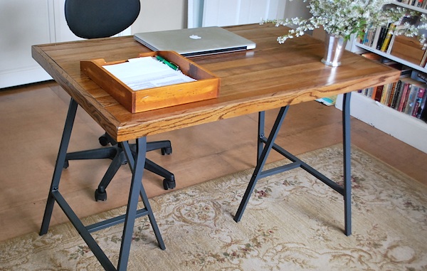DIY desk with IKEA trestle legs and old wooden floor. This is a shabby chic project for your home decor. You can get the most detailed instructions 