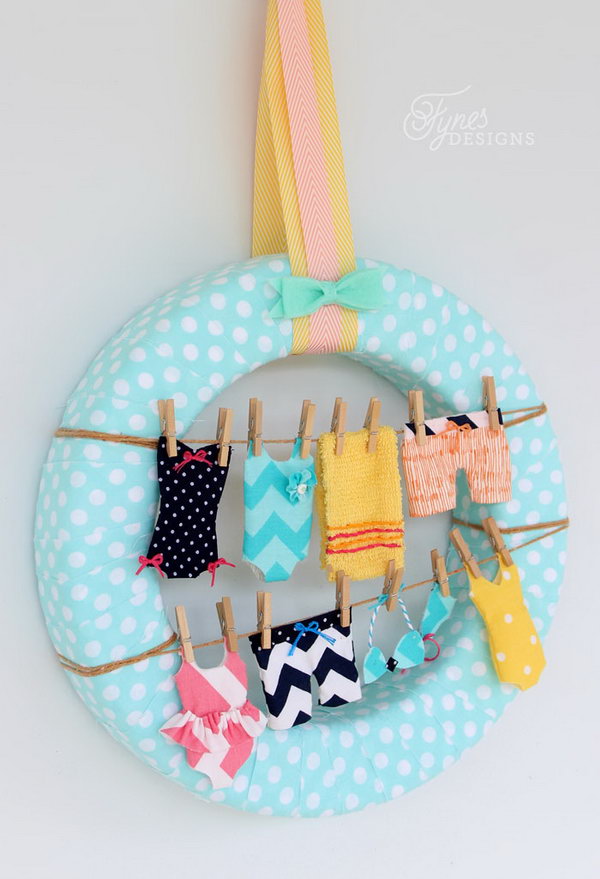 Summer swimsuit wreath. Sew tiny swimsuits to make your own fun summer linen wreath. See more 