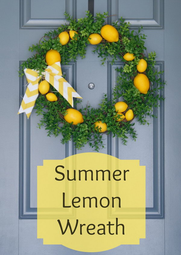 Summer lemon wreath. Lemons give this front door a splash of summer color. It completely brightens and refreshes your entire veranda. See how it's done 