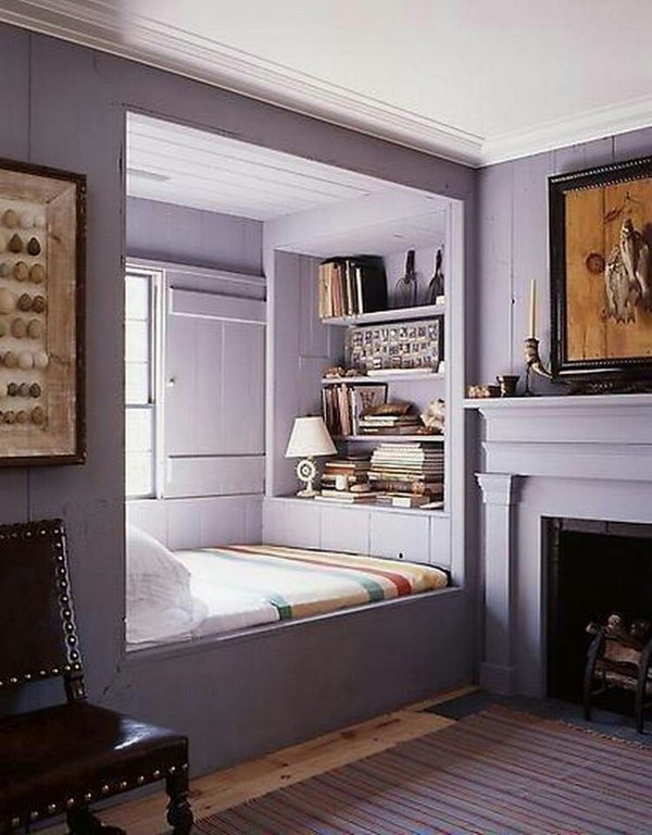 Reading Nooks: This is such a cool place. I love how purple and silver go perfectly together in this bedroom.