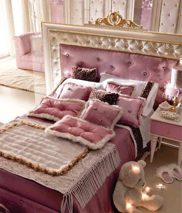 Luxury Lavender Bedroom: Here&#39;s a perfect example how the combination of gold and lavender work well to create a luxury and romantic girl&#39;s bedroom. Love every single detail of this space.