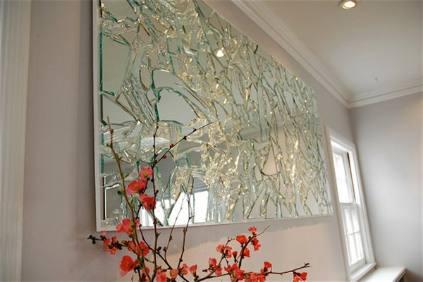     Broken Mirror wall art. The broken mirror never becomes a rubbish heap. Give it a new life by carefully taking out the mirror pieces and arranging them on your plywood in any pattern to create this stunning piece of art. 