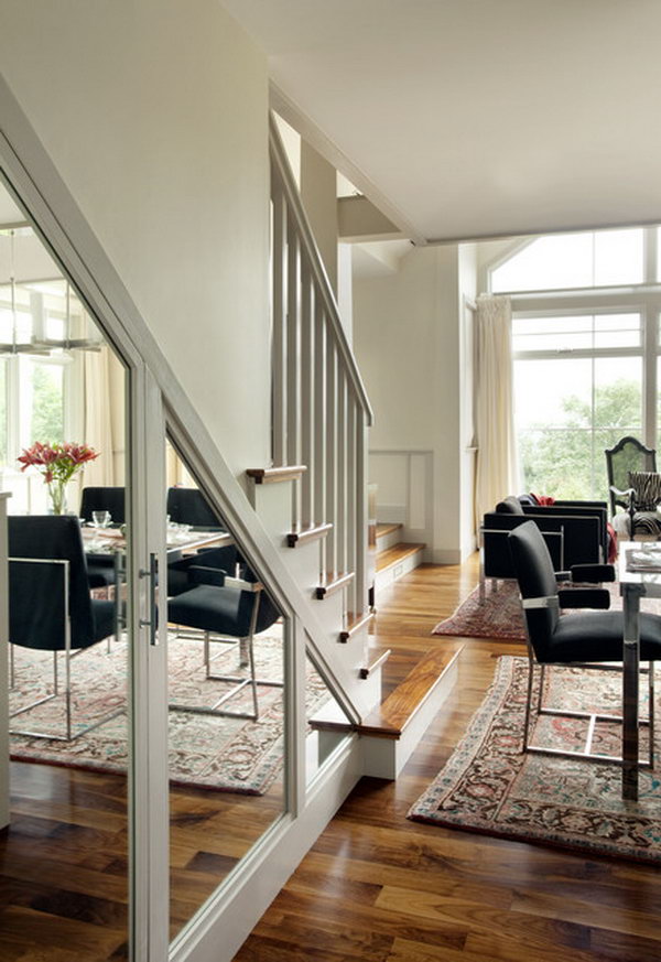     Stair mirror to enlarge the room. Stair mirrors leave the feeling that your room is wide open. 