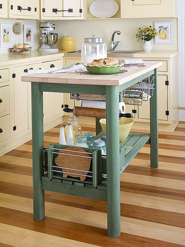     Talk about teeny. This is a perfect island for small kitchens and makes a small kitchen look spacious and feel spacious. The work island and the frames below are great too! 