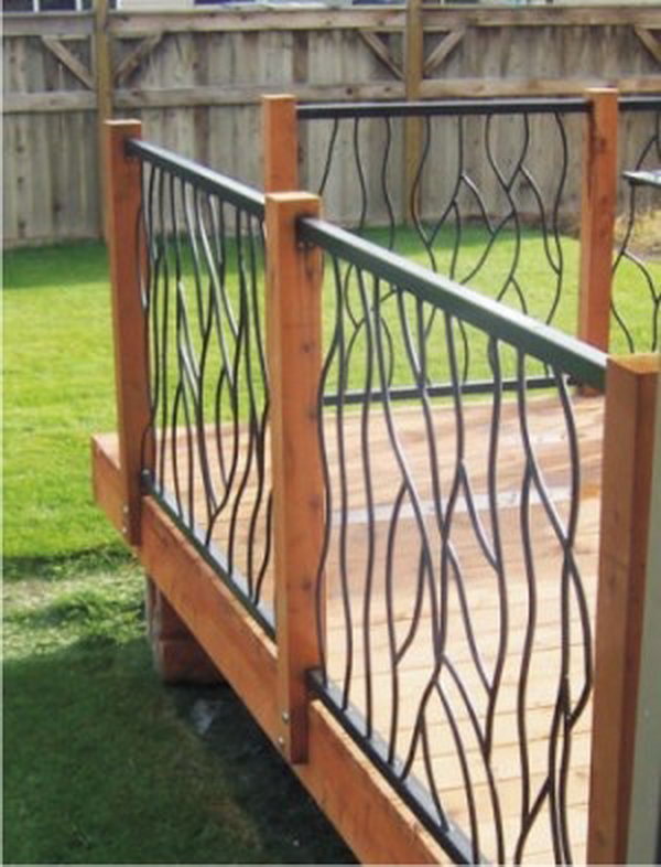     Iron deck railings. Very modern and special look. Custom-made forged iron like branches. 