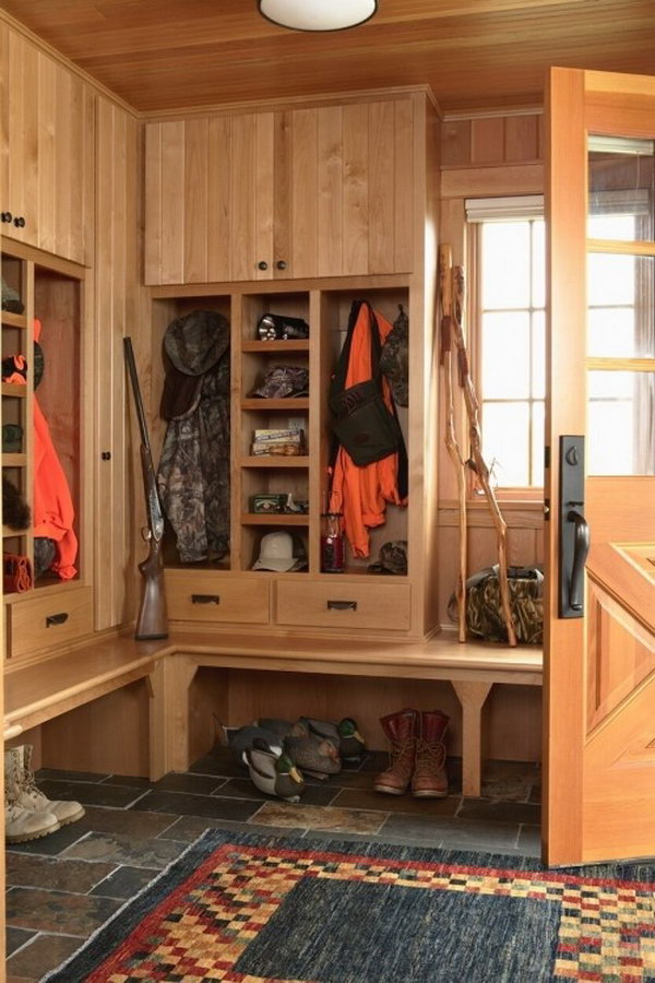     Perfect mud room for hunting items rustic and functional, exactly what the hunting room is looking for. 