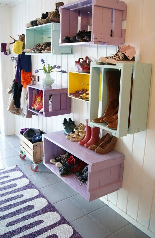     Budget friendly option. This colorful mud room is amazing and functional. Great presentation for shoes or decors. So cute and really easy to make.