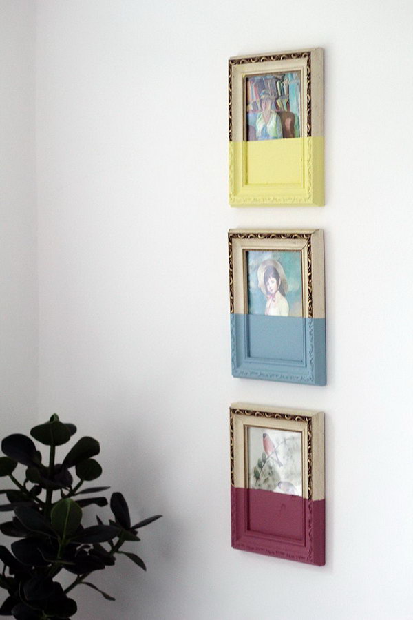 Stick the tape on and spread a coat of paint over the glass and frame. Peel off the tape when it is dry. Hang the frames to create a stunning visual effect for your dormitory.