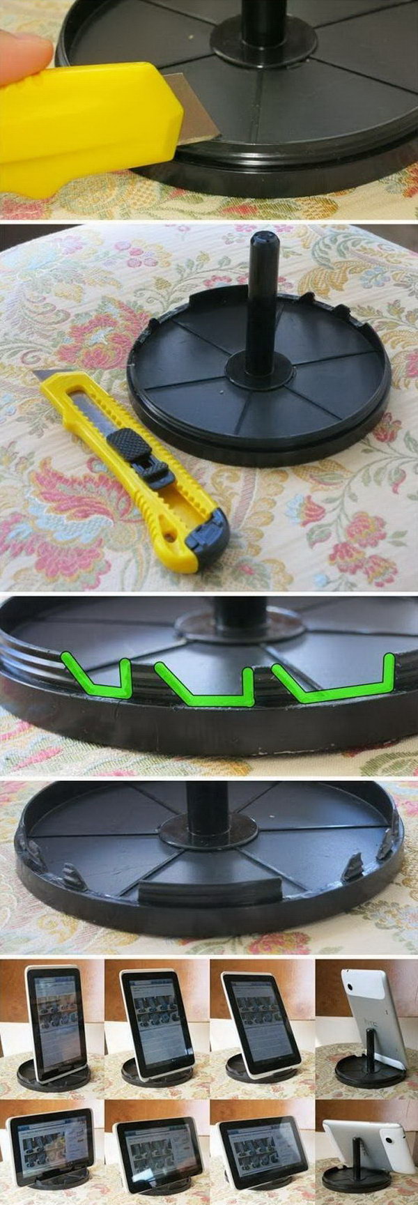 DIY CD spindle iPad stand. It is super easy to create an iPad stand from the CD Spinder. 