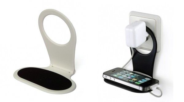 Telephone clip holder. It is perfect for charging your iPhone with this phone clip holder without the hassle of messy cables. So your electronics stay organized for a chic living style.