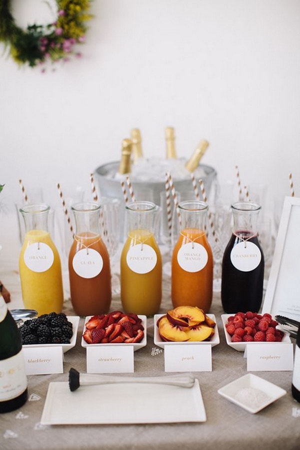 Creative carafe drinking station. Create a sparkling drink bar with dishes made from different fruits and carafes with fruit juice or Italian soda in a festive and informal atmosphere.