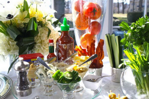 Bloody Mary Bar. Serve tomato juice, the highest quality vodka, shell juice with a variety of fruits and pickled vegetables while mixing your favorite drink flavor.