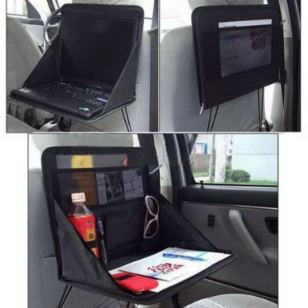 Laptop holder. It takes full advantage of the small parking lot to store everything you need, such as snacks, food, drinks, etc. Artful and easy to install and use. 