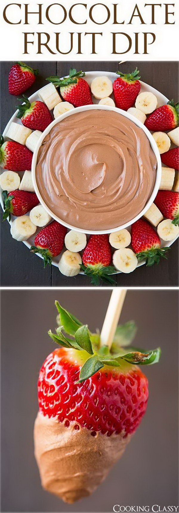 Chocolate fruit dip. Use an electric hand mixer to whip cream, powdered sugar, cocoa powder, and cream cheese to get a good addition to dip bananas and strawberries for a sweet, creamy taste. It couldn't be better to celebrate your child's birthday party. 
