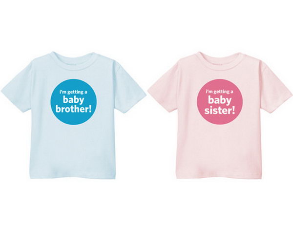 T-shirt Gender Reveal Party. If you have more than one child in your family. You can give the gender by asking him or her to wear a t-shirt with characters that I have a little brother for! or I will have a little sister! written on it. It's super easy and fun.
