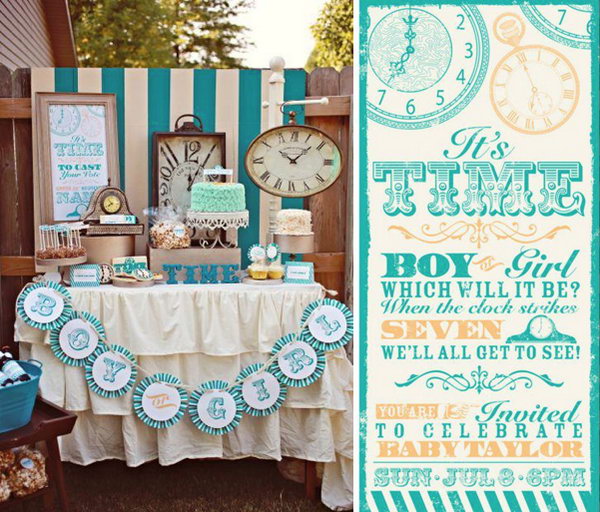 Clock Themed Gender Reveal Party. This unique clock-themed party has a cuckoo clock for chimes and your kids can hurry to see the cuckoo bird's message on the slip that tells you whether it is a boy or a girl.