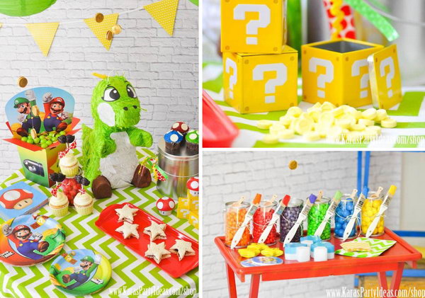 This adorable Super Mario themed party shows us how talented the designer is in playing colors. I love all the colorful details in this party!