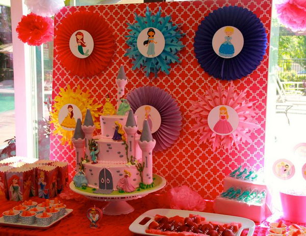 Disney Princess birthday party. Many girls have to like Disney cartoons and dream of being a Disneyland princess. Such a party with a Cinderella main table, Belle's drinks and Aurora's photo booth will surely get everything going.