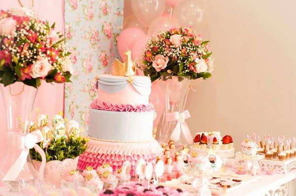 Shabby Chic Princess Party. The beautiful Shabby Chic Princess Party offers floral elements from the adorable cupcake wrappers to the backdrop. Other decorations such as carriage favor boxes, crown sugar cookies and felt flower garlands make his beautiful look. 