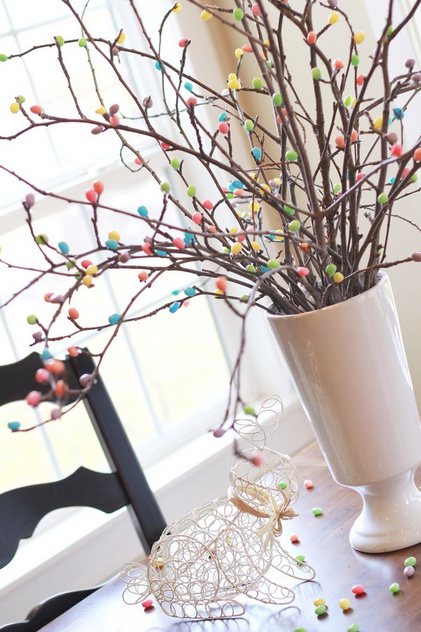 Jelly Bean Tree. Make the most of the sweet gummy bears and some branches. You can make this colorful gummy bear tree for Easter yourself. The best advantage is that you can keep this amazing decoration all year round.
