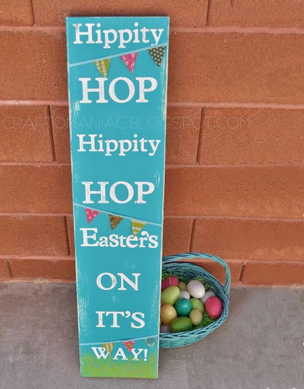 Easter subway art sign. Paint the long board with acrylic paint, stick the words on the board and stick the cute pennant in the right place on the board. This is done with 3 simple processes. Try creating this cool subway design for your Easter decorations yourself.