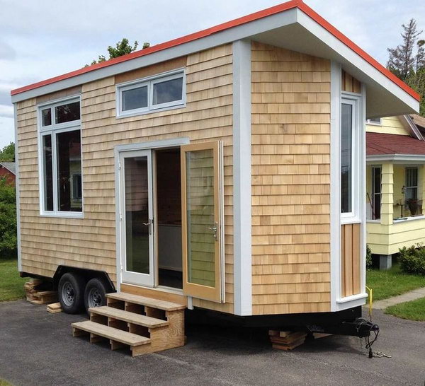 Tiny house on a bike. The tiny house is very attractive inside and out. It can take you wherever you want.