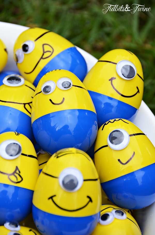 Minion Egg Hunt Game. Each child had to find 4 plastic Minion eggs numbered 1 through 4, with each numbered egg containing a different price. 