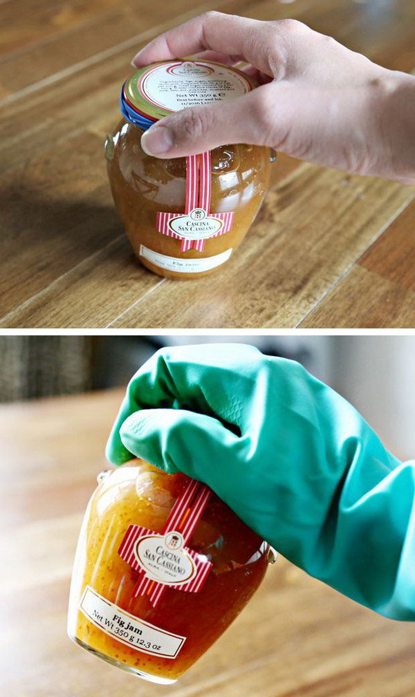 Open jars with ease. Put on a rubber kitchen glove or put a thick rubber band around the lid. This idea saves you time and trouble opening the glass. 