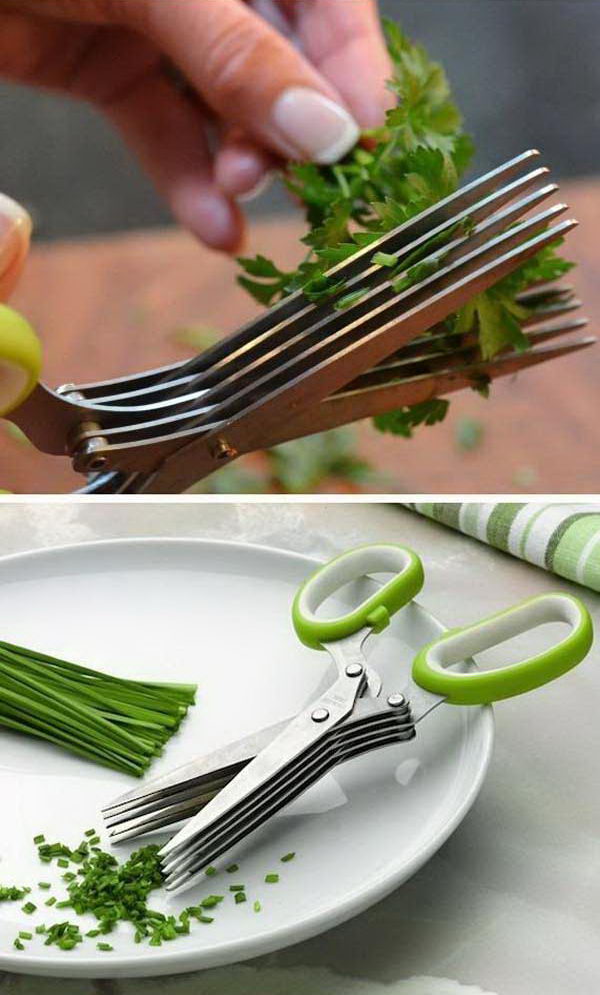 5-blade herb scissors. The five blades chop things like parsley, rosemary and thyme. So your herbs can be cut in seconds. 