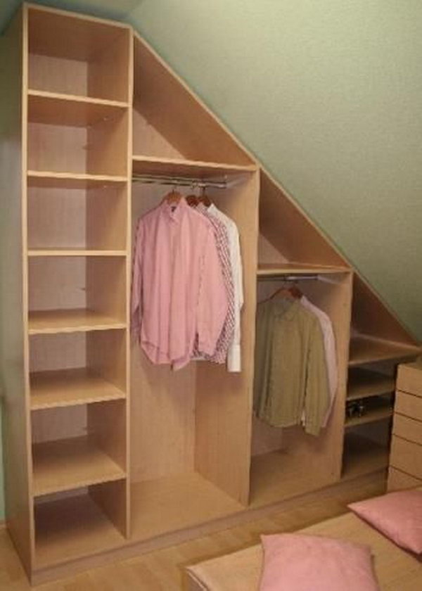 Loft closet storage. When you turn your loft into a living space, you include some storage space in your design. Create your attic cabinet according to the layout of the attic space.