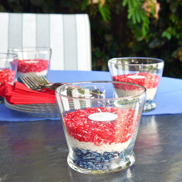 Patriotic candle holder. These patriotic candle holders not only create a festive table for July 4th, but also smell of smells that keep insects away from your guests and your food. So set the table, light the candles and prepare for a flawless celebration. 