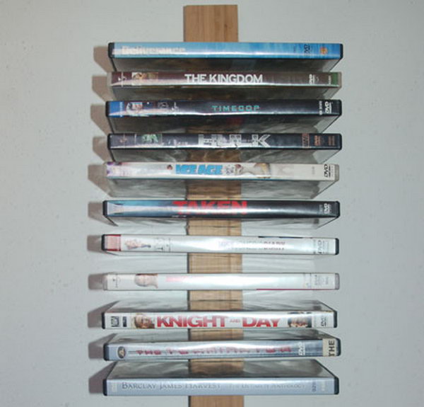 This wall-mounted DVD storage shelf is easy to make and doesn't cost a fortune. 
