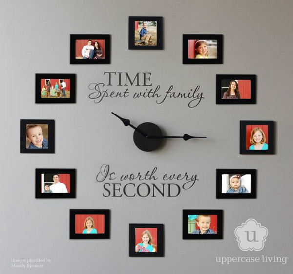 Family time is worth every second. Picture frame wall clock idea.  