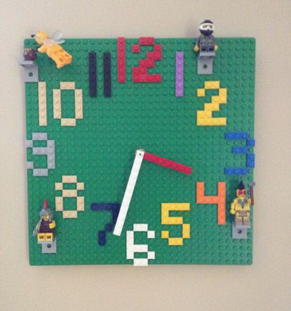 This funny Lego wall clock is not only great for decorating the children's room, but also for teaching time with its easy-to-read numbers. 