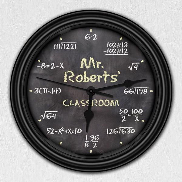 Math chalkboard wall clock for kids or classrooms. 