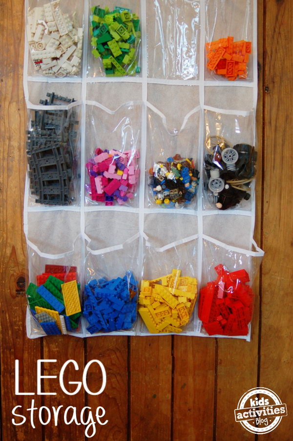 Make storing and organizing Lego bricks child's play with a shoe rack. 