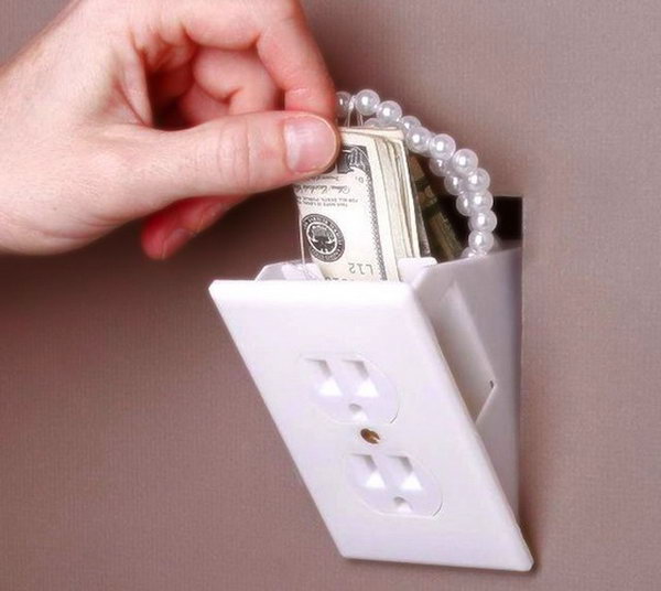 Hidden socket safe. It looks like an electrical outlet, but is a great place to hide your valuables. 