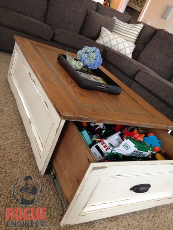 Rustic DIY coffee table with hidden drawer, 