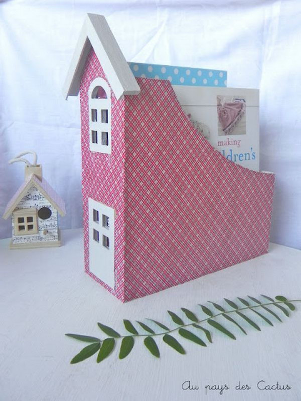 It would be a great idea for a nursery if this magazine storage box were decorated like a house.  