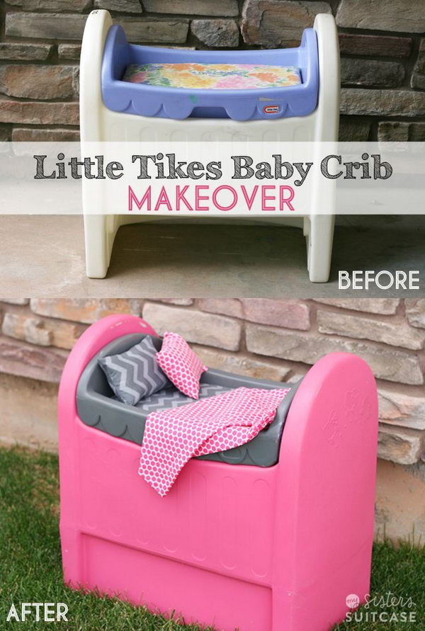 Spray-painted plastic baby bed, 