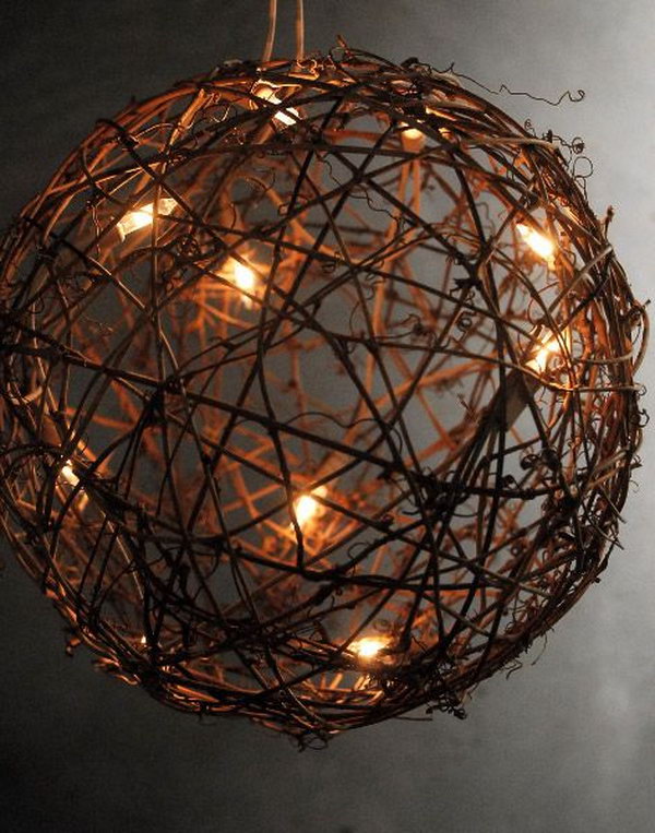 Natural branch balls with mini lights, 